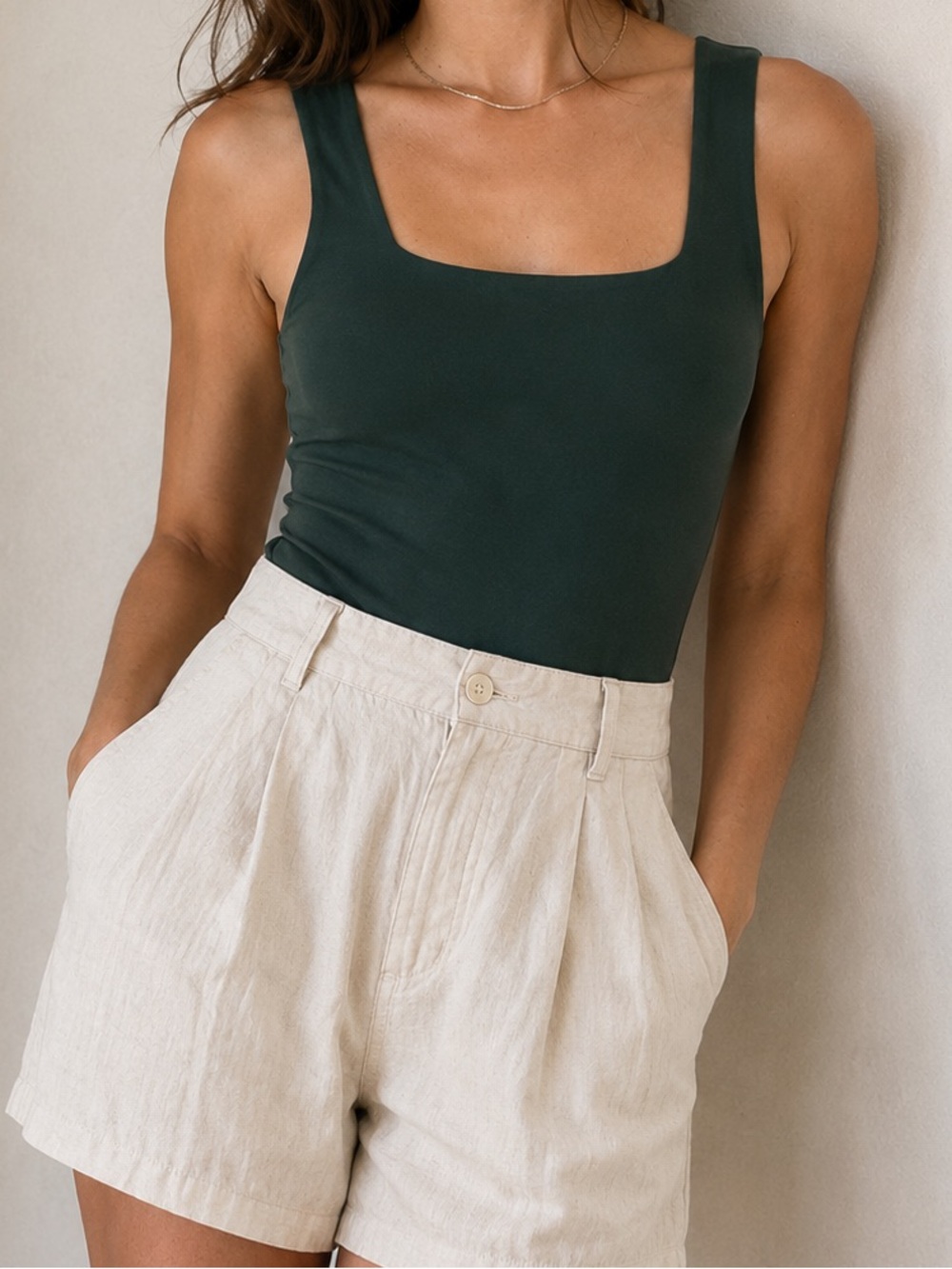 Square Neck Bodysuit in Deep Forest Green